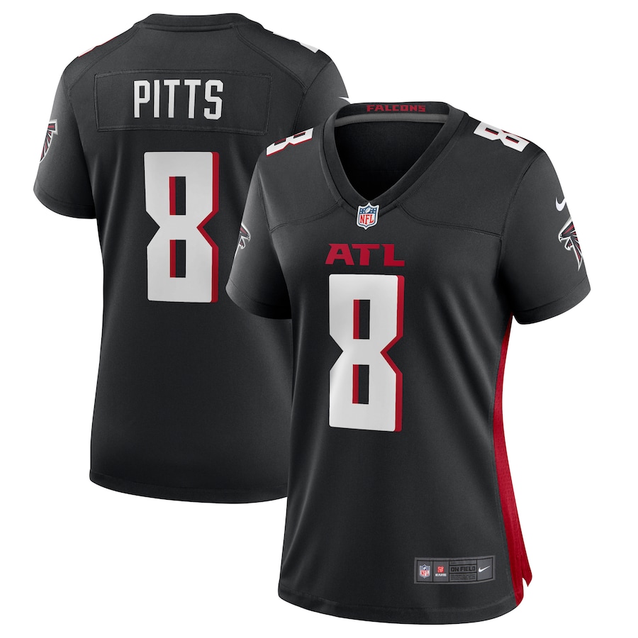 Custom Womens Atlanta Falcons #8 Kyle Pitts Nike Black 2021 NFL Draft First Round Pick Player Game Jersey